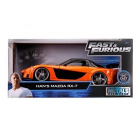 Jada Toys Fast & Furious Mazda RX-7 Voiture Jouet en Die-cast, Portes Ouvertes, Coffre et Capot, échelle 1:24, Orange métalli