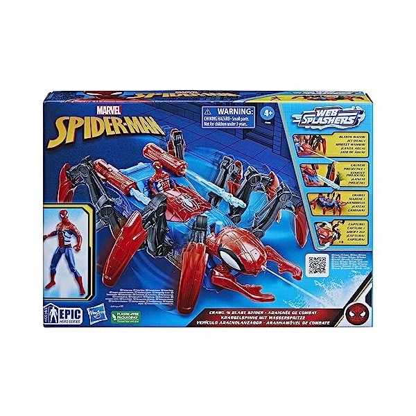 Spider-man- Spiderman Marvel Véhicule Araignée de Combat, Jouets de Super-héros pour Enfants, Lance de leau et des projectil