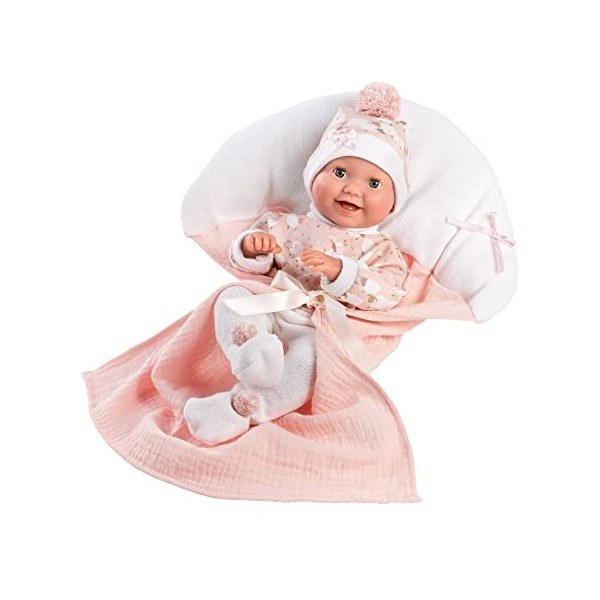 Llorens 1063596 Poupée Bimba aux Yeux Bleus et Corps Doux avec Yeux endormis, Tenue Rose, tétine et Couverture Douce, 35 cm