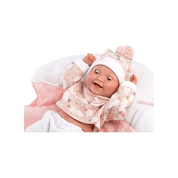 Llorens 1063596 Poupée Bimba aux Yeux Bleus et Corps Doux avec Yeux endormis, Tenue Rose, tétine et Couverture Douce, 35 cm