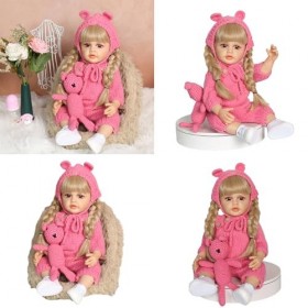 21 65 pouces Poupée déjà prête à lemploi Renaissance Poupée Enfant Fille Poupée Bébé Fille Avec Tresses Blondes Et Ours Croc