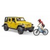 bruder 02543 - Jeep Wrangler Rubicon Unlimited avec VTT et cycliste, Véhicule tout terrain, Vélo, Figurine jouet