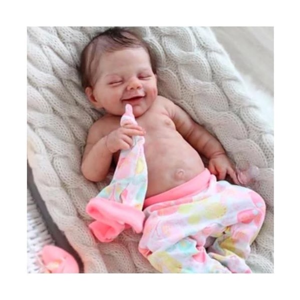 NURII Baby Reborn, 18Pouces Silicone Plein Corps Reborn Poupée Fille Vrai Vie Cheveux Originaux Nouveau-né - Train de Dormir 
