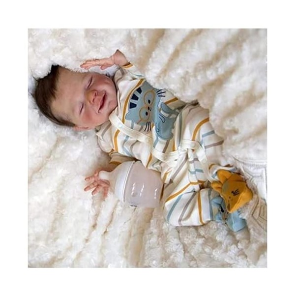 NURII Baby Reborn, 18Pouces Silicone Plein Corps Reborn Poupée Fille Vrai Vie Cheveux Originaux Nouveau-né - Train de Dormir 