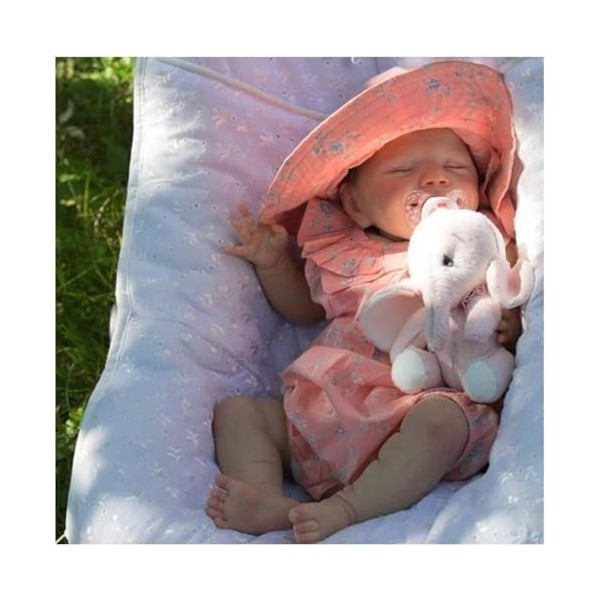 NURII Baby Reborn, 18Pouces Silicone Plein Corps Reborn Poupée Fille Vrai Vie Cheveux Originaux Nouveau-né - Train de Dormir 