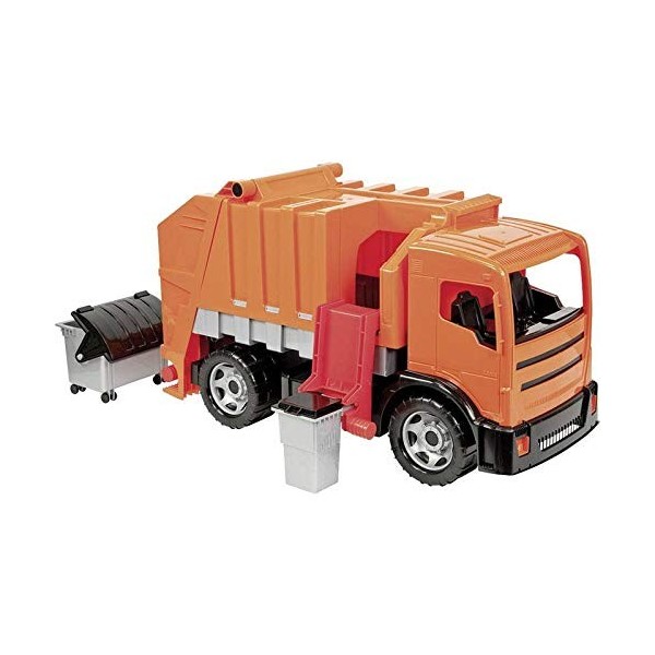 LENA géant GIGA Trucks denviron 72 cm, essieux et 2 poubelles, Camion à ordures Orange, véhicule Jouet XXL pour Les Enfants 