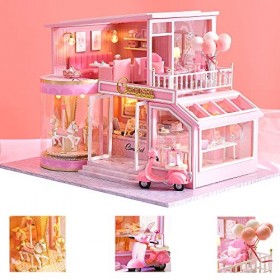 Spilay Kit de meubles miniatures en bois pour maison de poupée, modèle Big Castle Plus avec housse anti-poussière et boîte à 