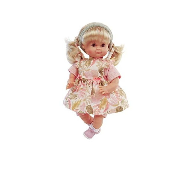 Schildkröt Poupée Schlummerle avec Cheveux blonds, Yeux de Sommeil Bleus, poupée avec vêtements imprimés Feuilles 32 cm