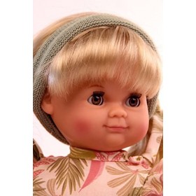 Schildkröt Poupée Schlummerle avec Cheveux blonds, Yeux de Sommeil Bleus, poupée avec vêtements imprimés Feuilles 32 cm