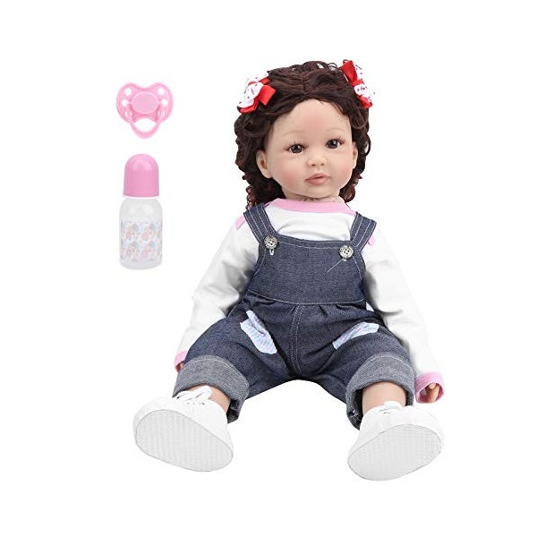 Vakitar 60 cm Vinyle Mignon Fille Réaliste Bébé Poupée À La Mode Doux Bébé Poupée avec Cheveux Bouclés Jouet, pour La Maison