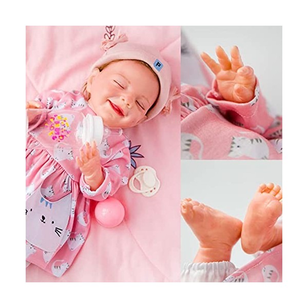 Poupée Reborn réaliste en silicone de 46 cm avec un aspect réaliste pour fille endormie – Coffret cadeau pour enfants