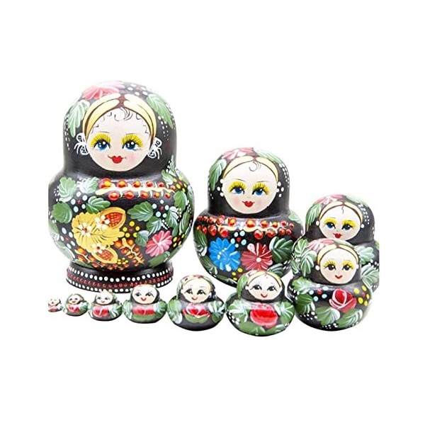 UTOQIA Poupée Russe Poupée Gigogne Matryoshka Set Poupées Russes en Bois À La Main 10 Pièces pour Jouet Anniversaire Noël Déc