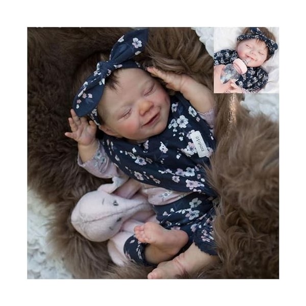 Baby Reborn Silicone Noir - 18Pouces 46Cm Réaliste Bebe Silicone Vinyle Souple Lifelike Mignon, Nouveau-né Jouet Réalité Rebo