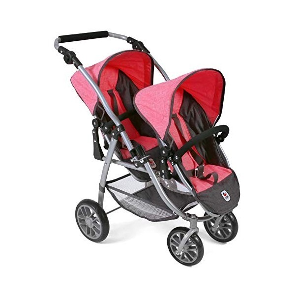 Bayer Chic 2000-Poussette Tandem Vario pour poupée, 689 41, Anthracite/Rose mélangé