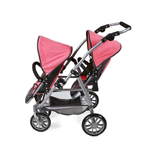 Bayer Chic 2000-Poussette Tandem Vario pour poupée, 689 41, Anthracite/Rose mélangé