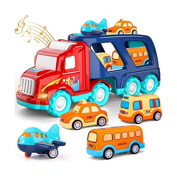 Ci Vetch Jouets camions pour tout-petits garçons, véhicules de transport 5 en 1 pour enfants de 1, 2, 3, 4, 5, 6 ans, jouets 