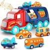 Ci Vetch Jouets camions pour tout-petits garçons, véhicules de transport 5 en 1 pour enfants de 1, 2, 3, 4, 5, 6 ans, jouets 