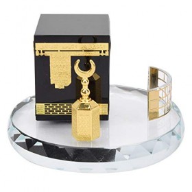 3 Pièces Cristal Musulman Doré Kaaba Modèle Islamique Musulman Cristal Doré Caaba Tour de Lhorloge Modèle Miniature Pièce Ma