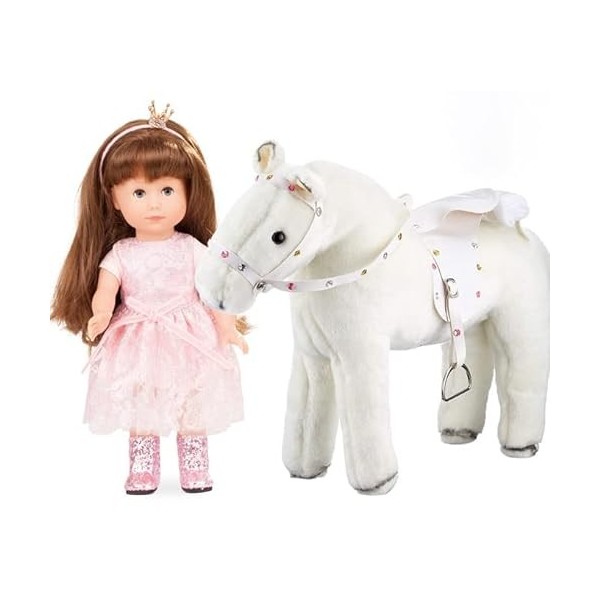 Götz 2113137 Just Like me Chloe with White Blitz - Princesse Chloé avec Cheval en Peluche - Poupée Debout de 27 cm avec Cheve