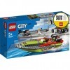 LEGO 60254 City Super véhicules Le Transport du Bateau de Course Camion à remorque et Bateau de Course, Jouet de Bain Flottan