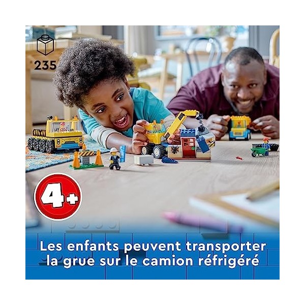 LEGO 60391 City Les Camions de Chantier et la Grue à Boule de Démolition, Jouet de Construction avec Pelleteuse, Benne et Eng