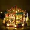 11.02 9.96 8.07in DIY Fleur Coffee Poupée Maison Miniature Kit, Poupée en Bois Chambre Maison avec Lumières LED, 3D Réaliste 