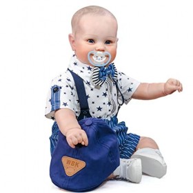 MineeQu 24 Pouces 60CM Grande Taille Reborn Bébé Nouveau-Né Enfant Garçon Barnett Dessin À La Main Cheveux Doux Souriant Doux