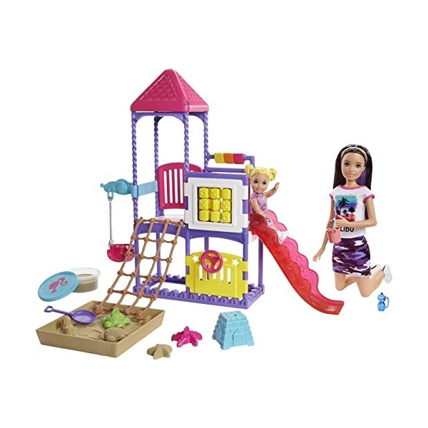 Barbie Famille Coffret poupée Skipper Jour au parc avec figurine de fillette blonde et accessoires, jouet pour enfant, GHV89