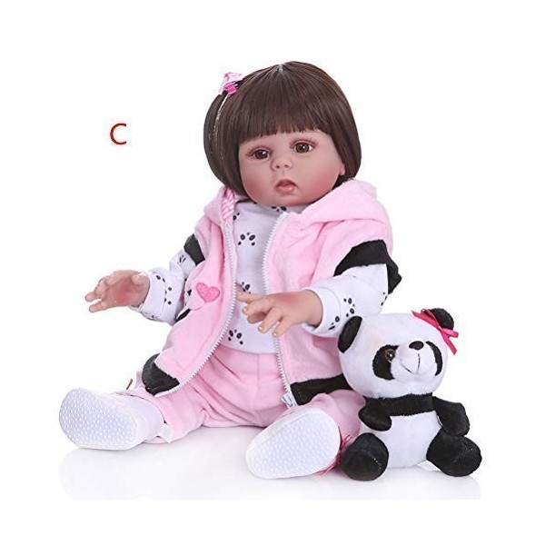 Poupée Bébé Fille Entièrement en Silicone De 48 Cm, Poupées Nouveau-Nées Aux Yeux Bruns Et Cheveux Bob avec Tenue De Jouet De