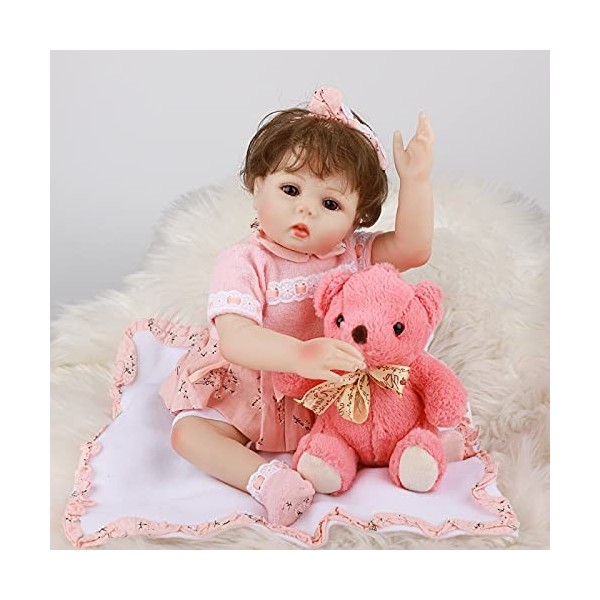 YANRU Fille De Silicone BéBé Nouveau-Né, 18 Pouces 46 Cm PoupéE BéBé Reborn RéAliste - sans PVC Bebe Reborn Fille, Cadeau