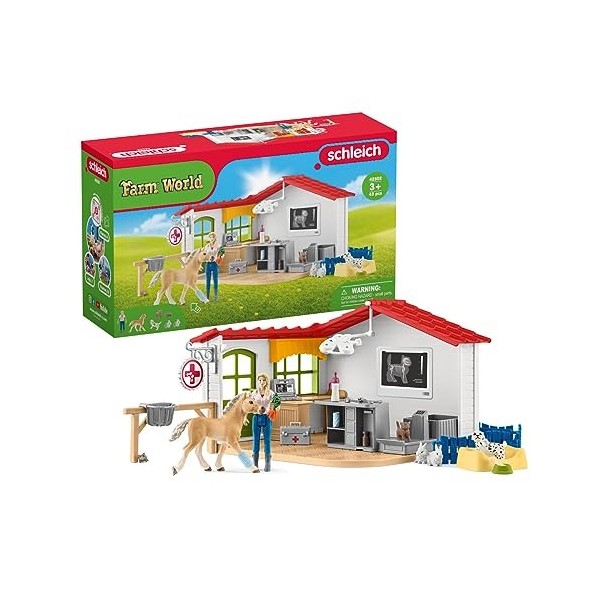 Schleich 42502 Farm World – Cabinet vétérinaire avec Animaux, Coffret de 27 pièces avec Figurine vétérinaire, Animaux et Acce