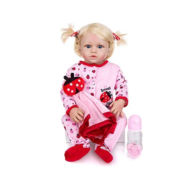 Bébé Fille Reborn Poupée Belle Blonde Poupée Silicone Corps Entier Silicone Doux Nouveau-Né Bébé Poupées Jouets Cadeaux 55 Cm