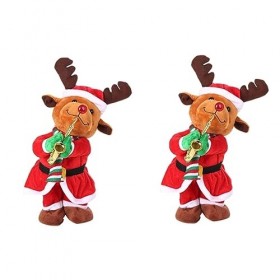 Totority 2 Pièces Électrique Rennes Poupées De Noël Noël Peluche Animal Chantant Renne Noël en Peluche Jouet Chantant Père No