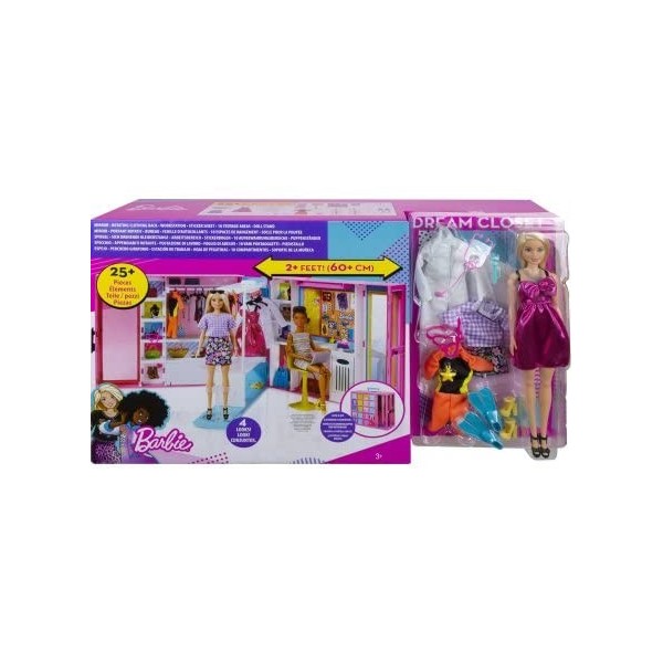 Coffret pour Barbie Grand Dressing transportable + 1 poupée Mannequin + 25 Accessoires - Set Habit vêtement + 1 Carte Tigre