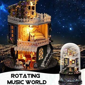 Maison de poupée Miniature avec Meubles, Bricolage Maison de poupée Rotation boîte à Musique Mini Assembler des Kits Maison d