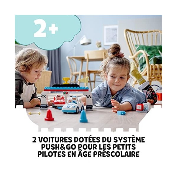 Lego 10947 Duplo Les Voitures de Course: Jouet Éducatif pour Enfants de 2+ Ans, Ensemble de Petites Voitures Colorées pour Le