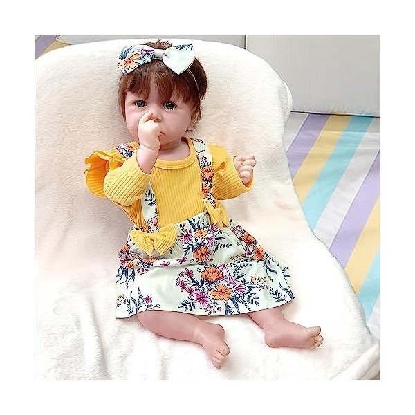 FARMAHAR PoupéE Reborn Fille Realiste, 18 Pouces Mignon BéBé Reborn RéAliste Fille Silicone danniversaire Ou De NoëL,D-Girl