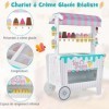 COSTWAY Chariot à Crème Glacée en Bois Enfants avec Auvent Unique, Jouet Chariot à Glaces avec 12 Accessoires, Motif Mignon, 