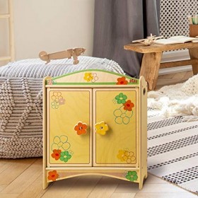 Dida - Garde-Robe de poupée en Bois avec des cintres - Décoration: Fleur