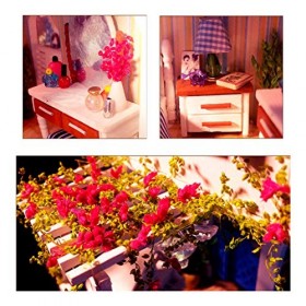 IV2 Puzzles 3D Kit Bricolage Maison Poupée Miniature en Bois Maisons de Poupées en Bord de Mer Meubles Miniatures/Lumière LED