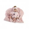 GUCA Poupée Reborn Jimena, Cheveux naturels Bruns collés, Barboteuse Rose, Veste et Coussin 38 cm