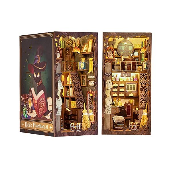 Cutefun Book Nook Kit Maison de poupées en Bois,Coin bibliothèque,Stand de Livres,DIY Maison de poupées Miniature bibliothèqu