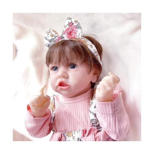 FARMAHAR Bebe Reborn Silicone, 18Pouces 46Cm Paquet avec Jouets dalimentation Reborn Fille Realiste Silicone, Cadeaux danni