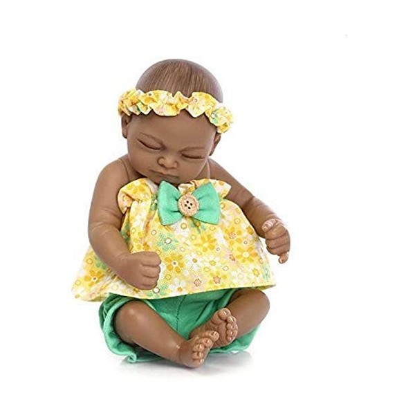 Style Indien Peau Noire Simulation Dure Vinyle Silicone 10 Pouces 26 Cm Jouet Étanche Fille Jaune Reborn Bébé Poupée De Bain 