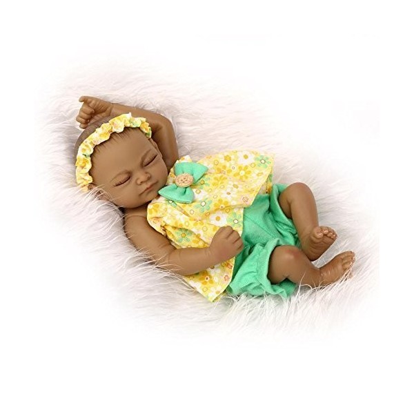 Style Indien Peau Noire Simulation Dure Vinyle Silicone 10 Pouces 26 Cm Jouet Étanche Fille Jaune Reborn Bébé Poupée De Bain 