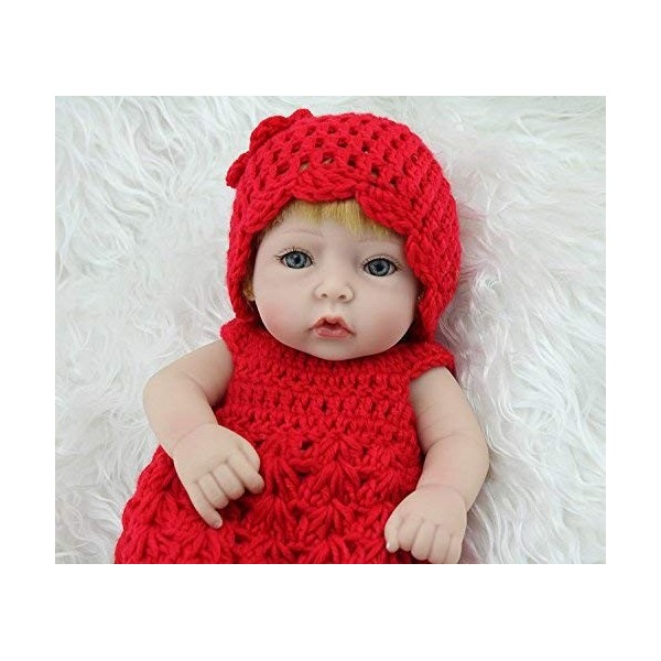 Poupée Bébé Reborn en Silicone Dur, Vinyle, 11 Pouces, 28Cm, Jouet Étanche, Cadeau pour Fille, Robe Rouge, Chapeau