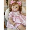 MineeQu 60CM Vrai Vie Grande Taille Peinture détaillée Cheveux bouclés enracinés Reborn Bébé Poupées Ensemble-Cadeau avec Cor