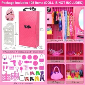 K.T. Fancy Lot de 108 armoires de poupée de 29,8 cm avec vêtements, robes, chaussures et autres articles de poupée pour fille