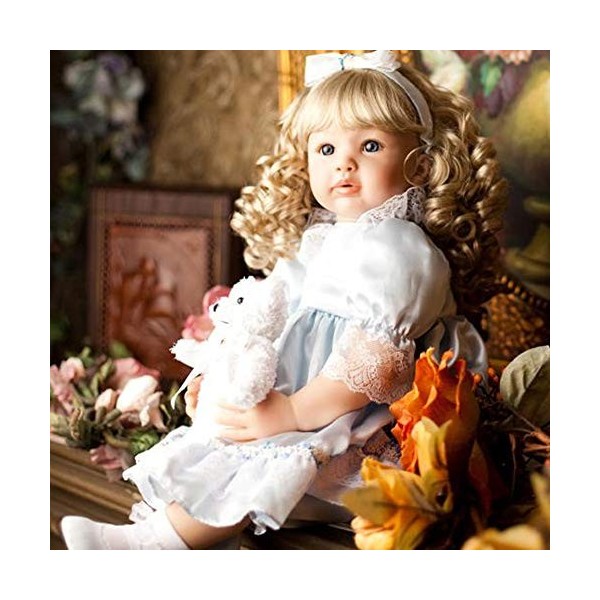 Poupée Bébé Reborn 60 Cm, 24 Pouces, Blonde, Petite Fille, avec Robe De Princesse Bleu Ciel Et Sucette
