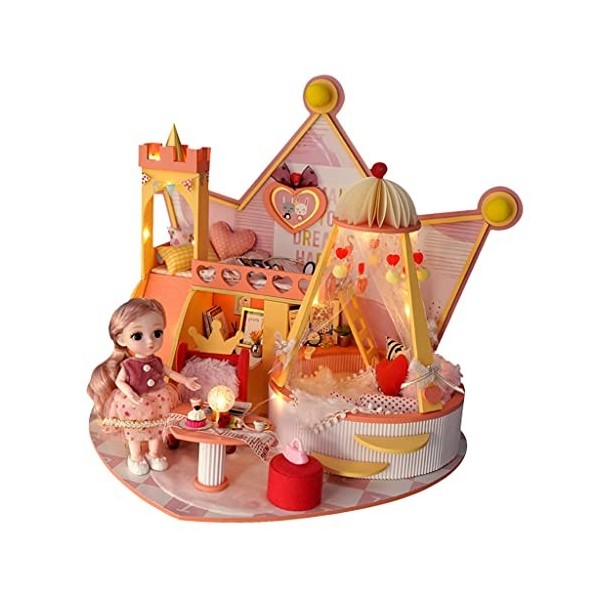 misppro Mini maison de poupée en bois avec meubles et lumière LED, kit de construction de puzzle à faire soi-même pour filles